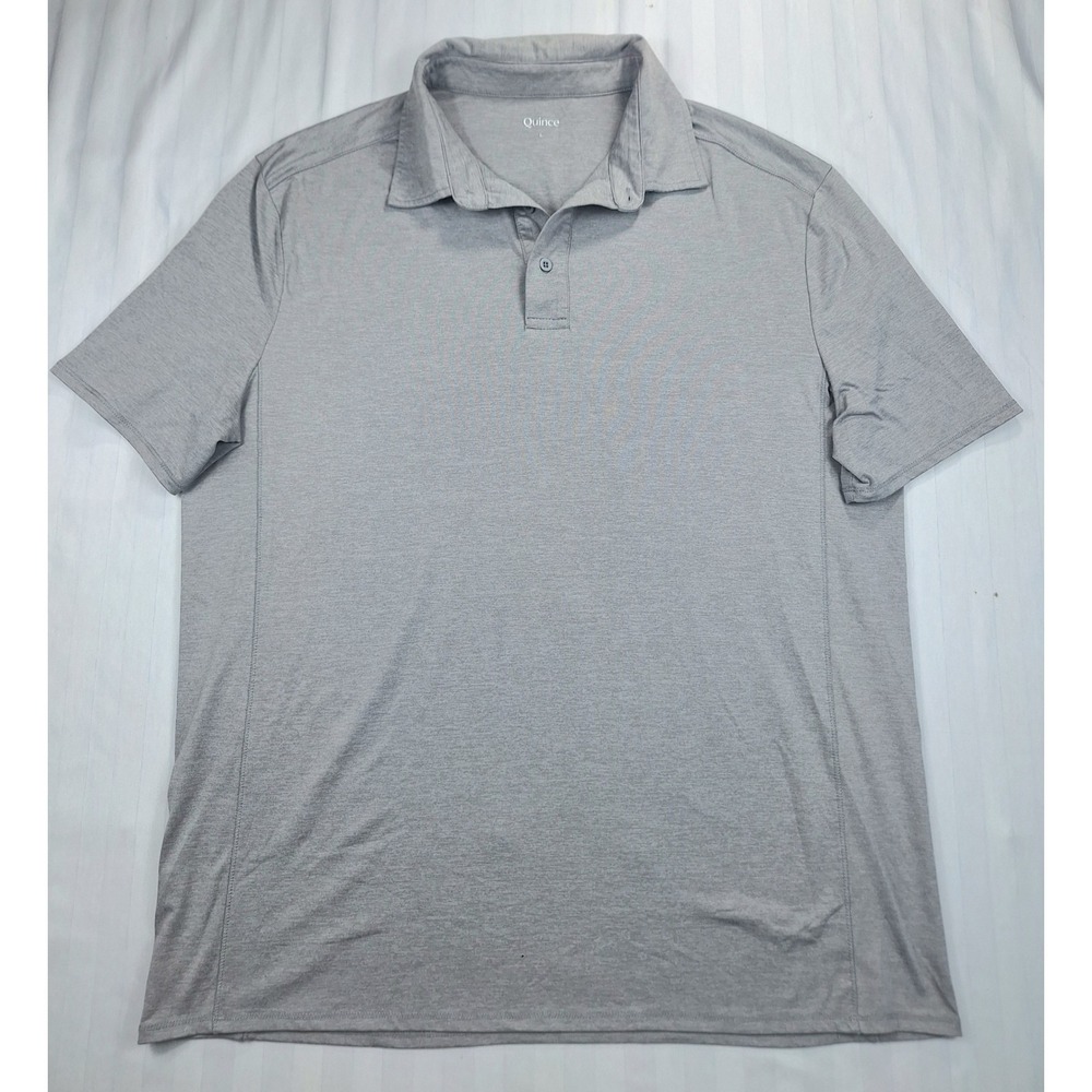 Quince Mens Performance Polo Shirt Heather Grey Short Sleeve Stretch Size L